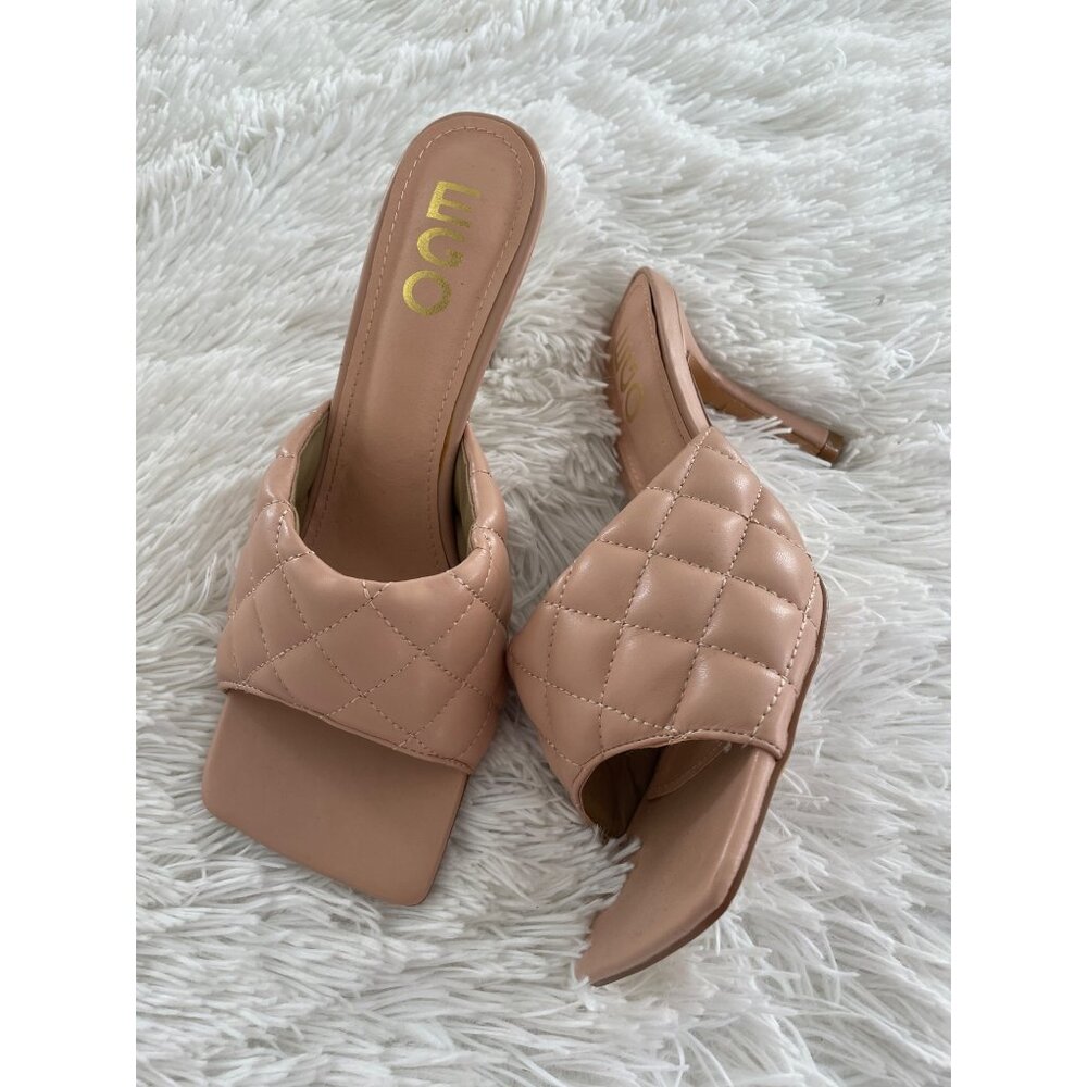 EGO Quilted Nude Open Toe High Heel Mules Size 7